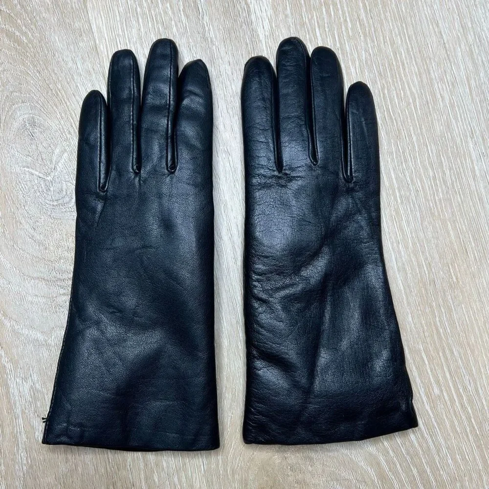Vintage, Black Genuine Leather Gloves Lux Faux Fur Lined Interior, Women’s Small
